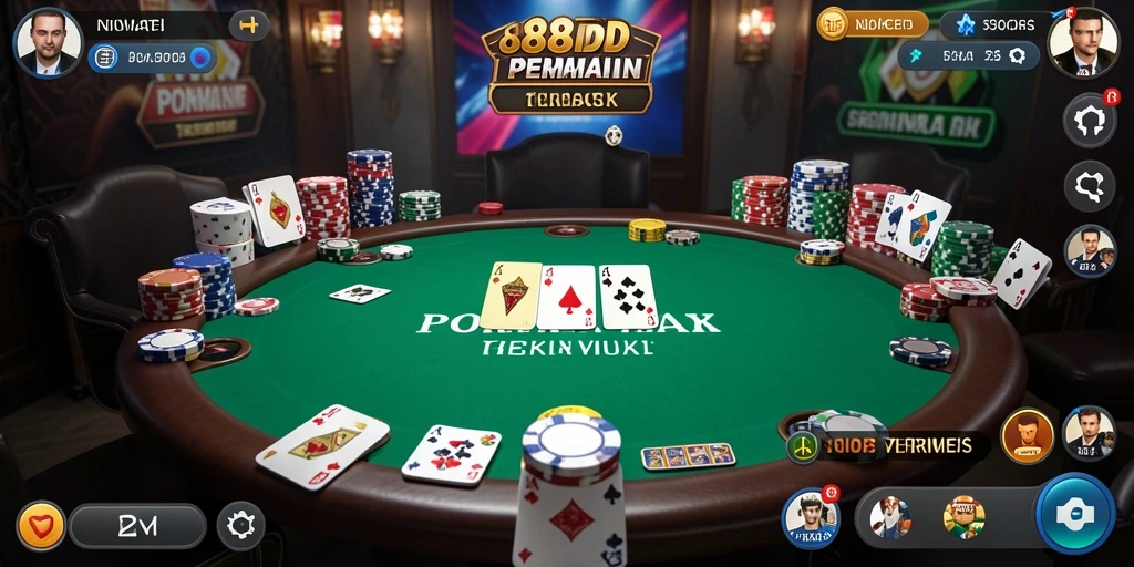 Screenshot dari gameplay mendebarkan 888IDR yang menampilkan aksi poker.