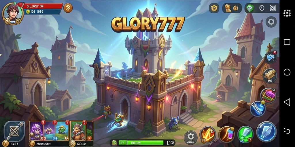 Tampilan gameplay dinamis dan menegangkan dalam GLORY777 Tower Defense.