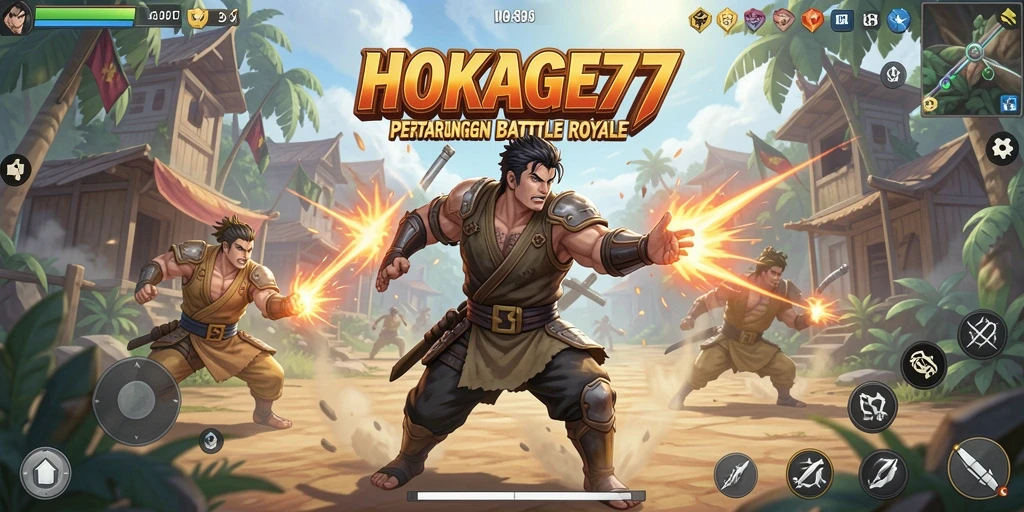 Screenshot HOKAGE77 menampilkan aksi pertarungan seru dalam mode Battle Royale.