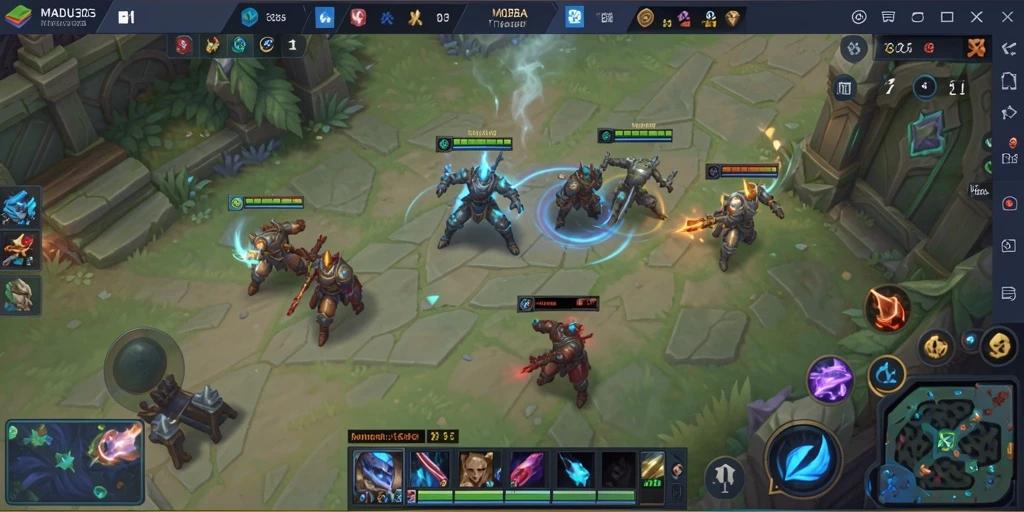 Screenshot gameplay MADU303 yang menunjukkan pertempuran seru antara tim.
