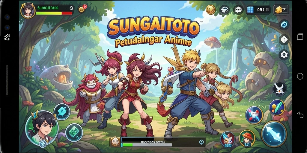 Screenshot gameplay SUNGAITOTO yang menampilkan aksi karakter anime.